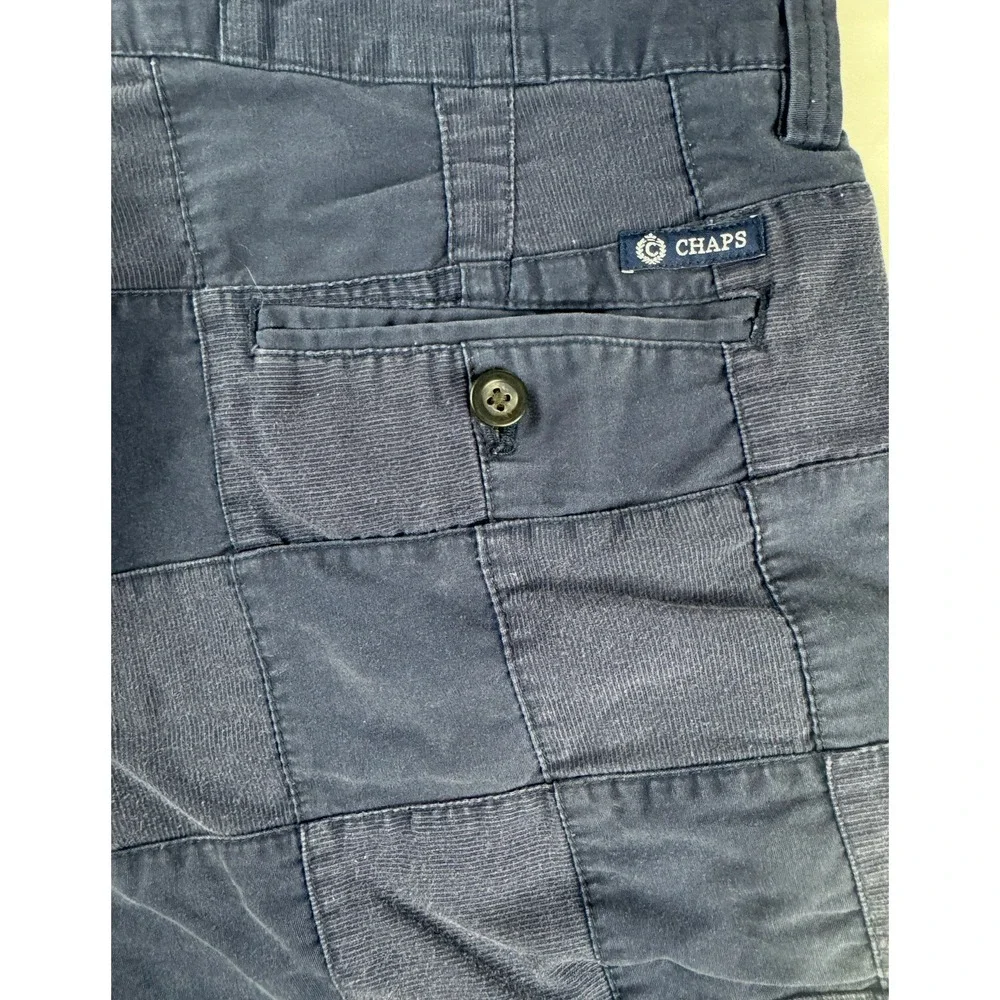 Chaps Mens 33 Navy Blue Patchwork Corduroy Shorts Flat Front Casual‎ Prep Cotton